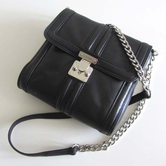 L.A.M.B. Gwen Stefani chain strap black leather crossbody purse - Picture 3 of 9